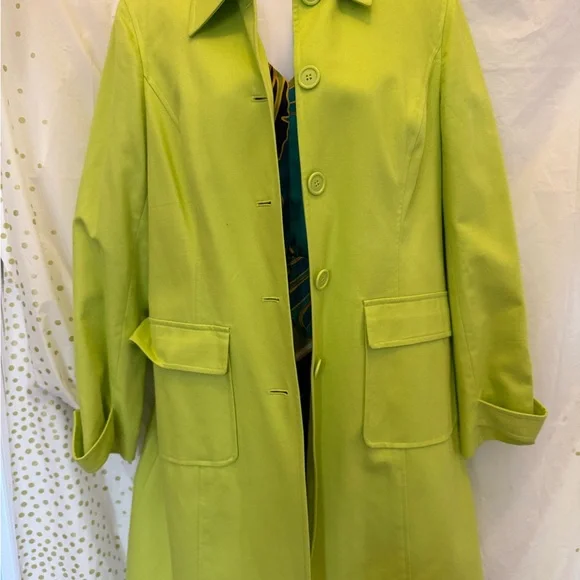 Evan Picone Green Trench Coat Classic Design - Picture 2 of 5